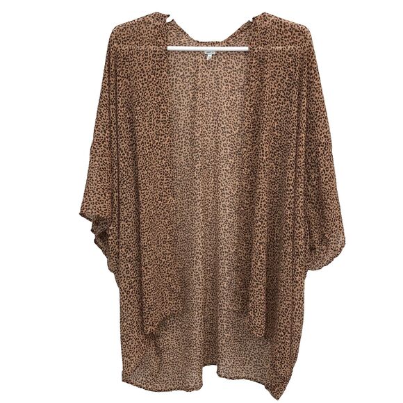 Aerie Leopard Print Cover Up Women’s OS Sheer Brown Pink Kimono Sleeve Open Wrap - Picture 1 of 10